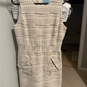 Elegant Cream Tweed Sleeveless Dress